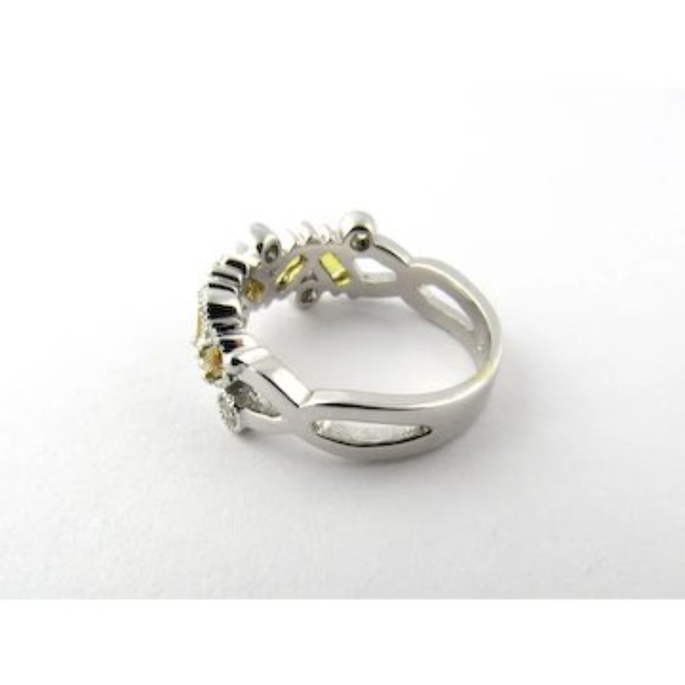 14 Karat White Gold Natural Yellow Sapphires and Diamond Ring Size 7.75 #2083 - Picture 2 of 6